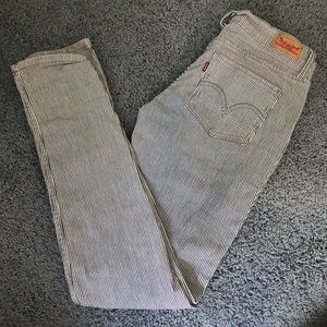 Levi’s 524 blue pinstripe skinny jeans